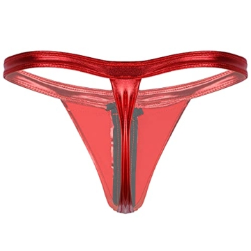 YONGHS Men's Sexy Shiny Zipper Thong G-String Underwear