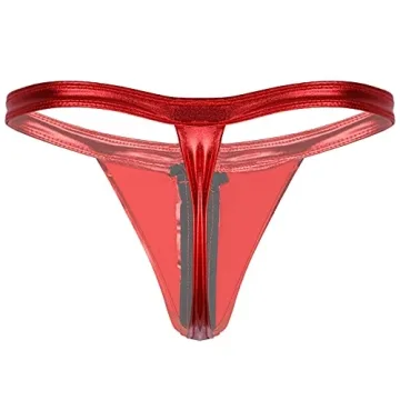 YONGHS Men's Sexy Shiny Zipper Thong G-String Underwear