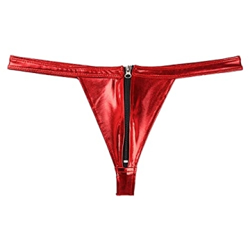 YONGHS Men's Sexy Shiny Zipper Thong G-String Underwear
