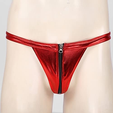 YONGHS Men's Sexy Shiny Zipper Thong G-String Underwear