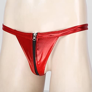 YONGHS Men's Sexy Shiny Zipper Thong G-String Underwear