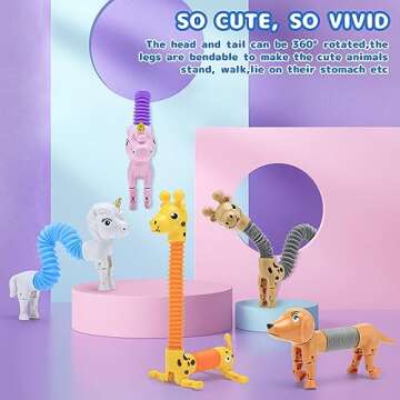 6Pcs Animal Pop Tubes Fidget Toys,Easter Basket Stuffers,Party Favors Classroom Prizes Birthday Gifts, Sensory Toys for Kids 3-8, Piñata Stuffers, Autism Toys