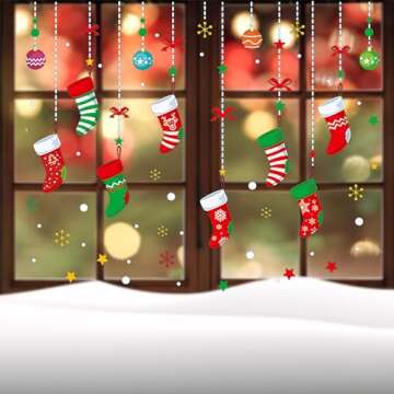 ONDY Merry Christmas Garter Window Glass Decoration Stickers 2025 New Holiday Removable Dress Up DIY Static Window Clings Decals for Living Room Bedroom Shop Window