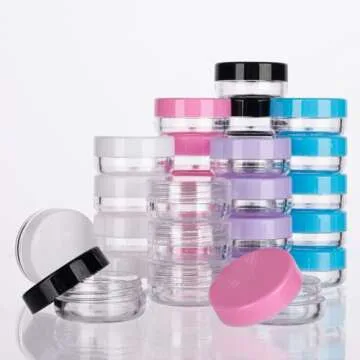 5 Gram Sample Containers with Lids, 100 Count 5ML Sample Jars, Empty Cosmetic Containers with Lids, Small Makeup Travel Containers for Glitter, Lotion, Cream, Beads, with Labels, Mini Spatulas