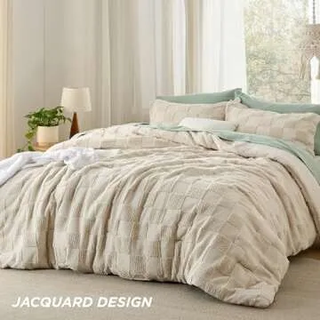 Bedsure Twin Comforter Set Beige Jacquard Design