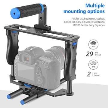 NEEWER Camera Video Cage Film Movie Making Kit, Aluminum Alloy with Top Handle, Dual Hand Grip, Two ...