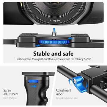 NEEWER Camera Video Cage Film Movie Making Kit, Aluminum Alloy with Top Handle, Dual Hand Grip, Two 15mm Rods, Compatible with Canon Sony Fujifilm Nikon DSLR Camera and Camcorder (Black + Blue)