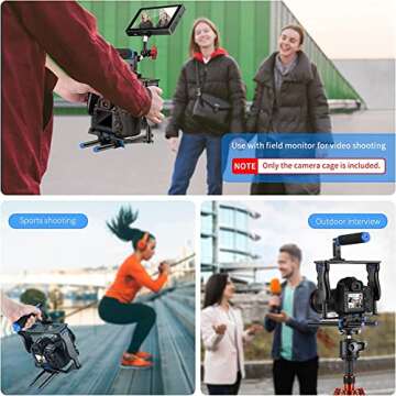 NEEWER Camera Video Cage Film Movie Making Kit, Aluminum Alloy with Top Handle, Dual Hand Grip, Two 15mm Rods, Compatible with Canon Sony Fujifilm Nikon DSLR Camera and Camcorder (Black + Blue)