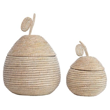 Hand-Woven Grass Pear Shaped Baskets - Set of 2