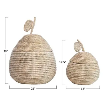 Hand-Woven Grass Pear Shaped Baskets - Set of 2
