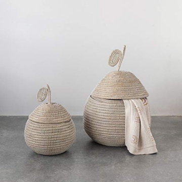 Hand-Woven Grass Pear Shaped Baskets - Set of 2