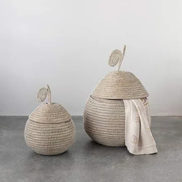 Hand-Woven Grass Pear Shaped Baskets - Set of 2