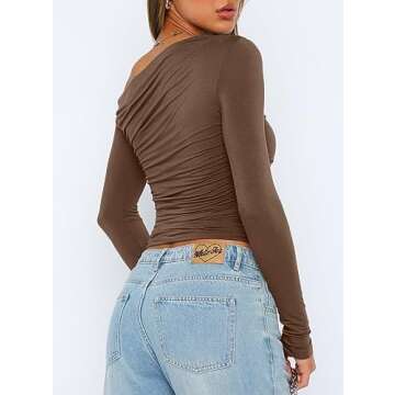 Darong Women's Casual Basic Going Out Crop Tops Slim Fit Long Sleeve Off Shoulder Tight T Shirts 902...