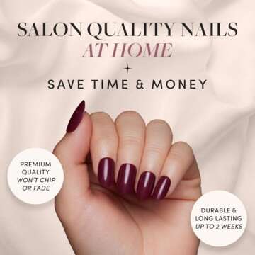 Glamnetic Press On Nails - Berry Maroon | Opaque Dark Red Maroon Short Round False Nails, Reusable S...