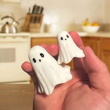 ZUZIF Halloween Ghost Figurine - Spooky Resin Ghost Statue, Cute Finger Ghost Ornaments, Perfect for Indoor & Porch Halloween Decor (B)