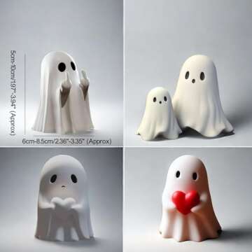 ZUZIF Halloween Ghost Figurine - Spooky Resin Ghost Statue, Cute Finger Ghost Ornaments, Perfect for Indoor & Porch Halloween Decor (B)