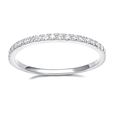 EAMTI 2mm 14K White Gold Plated Wedding Band Cubic Zirconia Half Eternity Stackable Engagement Ring ...