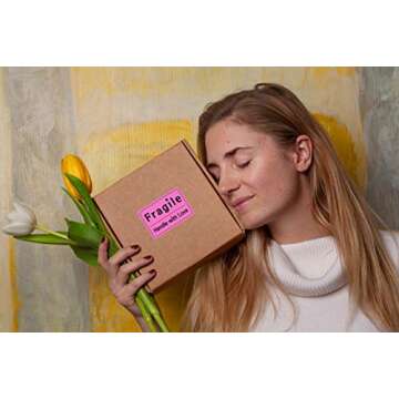 mmDay 200 Pieces 2 x 3 inch Pink Fragile Stickers Heavy-Duty Handle with Love Sticker Labels for Shipping Mailing Packing Envelope Gift Jewelry Bag - 200 Strong Adhesive Labels Per Pack (50 Sheets)