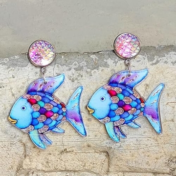 Vibrant Acrylic Rainbow Fish Earrings for Unique Style