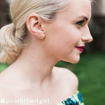 Humble Chic Ear Crawler Earrings for Women - Hypoallergenic Ear Climbers Earrings for Women - Statement Leaf Ear Jacket Earrings Studs - Gold Ear Cuff Bridal Earrings - Gold Earrings, 14K Gold Plated