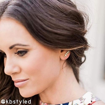 Humble Chic Ear Crawler Earrings for Women - Hypoallergenic Ear Climbers Earrings for Women - Statement Leaf Ear Jacket Earrings Studs - Gold Ear Cuff Bridal Earrings - Gold Earrings, 14K Gold Plated