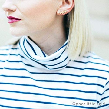 Humble Chic Ear Crawler Earrings for Women - Hypoallergenic Ear Climbers Earrings for Women - Statement Leaf Ear Jacket Earrings Studs - Gold Ear Cuff Bridal Earrings - Gold Earrings, 14K Gold Plated