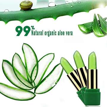 Genenic Aloe Vera Lipstick, Charming Shine Long Lasting Anti-cracking Temperature Color Changing Aloe Vera Lipstick Moisturizing Lip Makeup