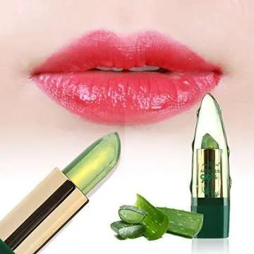 Genenic Aloe Vera Lipstick, Charming Shine Long Lasting Anti-cracking Temperature Color Changing Aloe Vera Lipstick Moisturizing Lip Makeup