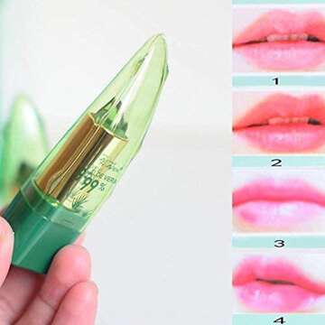 Genenic Aloe Vera Lipstick, Charming Shine Long Lasting Anti-cracking Temperature Color Changing Aloe Vera Lipstick Moisturizing Lip Makeup