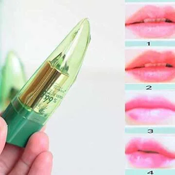 Genenic Aloe Vera Lipstick, Charming Shine Long Lasting Anti-cracking Temperature Color Changing Aloe Vera Lipstick Moisturizing Lip Makeup