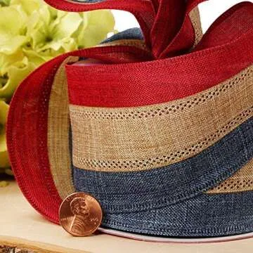 Rustic Patriotic Burlap Striped Ribbon - Versatile 10 Yards