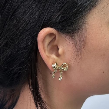 Gold Bow Earrings Women Hypoallergenic Elegant Jewelry