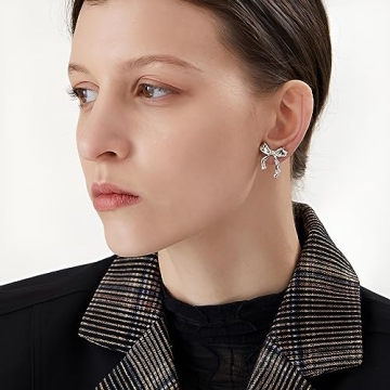 Gold Bow Earrings Women Hypoallergenic Elegant Jewelry