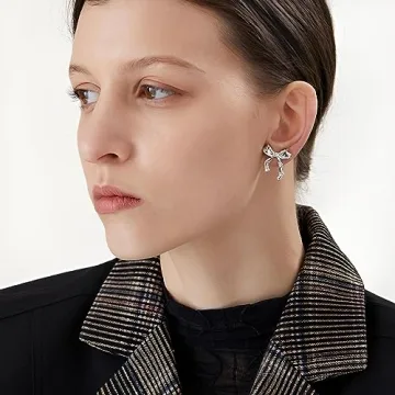 Gold Bow Earrings Women Hypoallergenic Elegant Jewelry