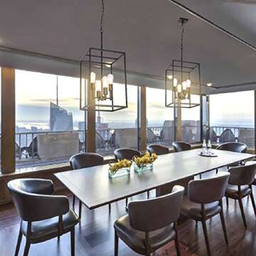 VINLUZ 4 Light Large Industrial Metal Farmhouse Pendant Light Black Square Wide Cage Chandelier with...