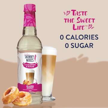 Jordan's Skinny Syrups Sugar Free Coffee Syrup, Glazed Donut Flavor Drink Mix, Zero Calorie Flavoring for Chai Latte, Protein Shake, Food & More, Gluten Free, Keto Friendly, 25.4 Fl Oz, (Pack of 1)