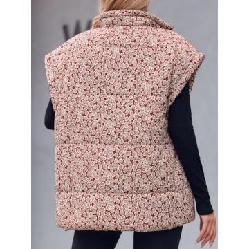 Tankaneo Women's Floral Oversized Puffer Vest - Stylish Comfort