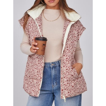 Tankaneo Women's Floral Oversized Puffer Vest - Stylish Comfort
