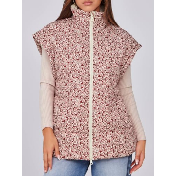 Tankaneo Women's Floral Oversized Puffer Vest - Stylish Comfort
