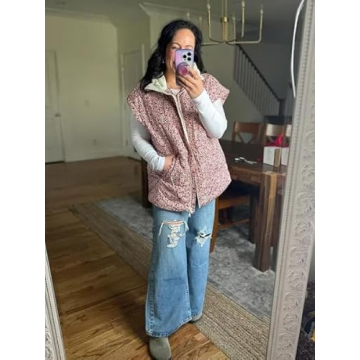 Tankaneo Women's Floral Oversized Puffer Vest - Stylish Comfort