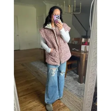 Tankaneo Women's Floral Oversized Puffer Vest - Stylish Comfort