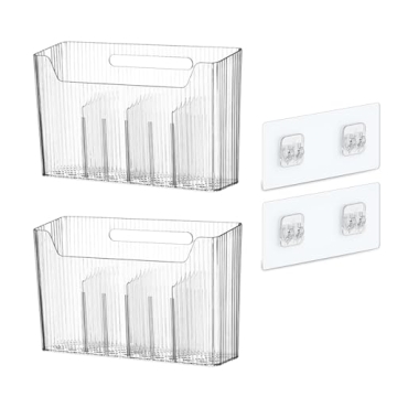 Lae Nuvole 2 Pack Adhesive Mount Cabinet Door Organizer, Wall Mounted Bathroom Organizers and Storage Bins Plastic Stackable Shower Caddy Hanging Floating Shelves for Narrow Space, BPA Free (Clear)