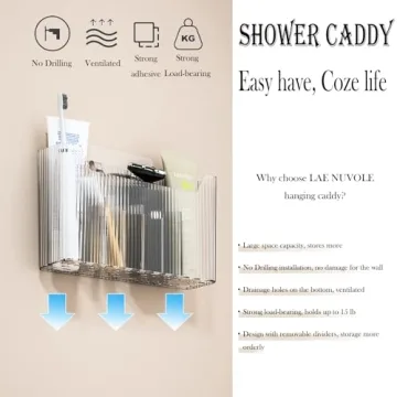 Lae Nuvole 2 Pack Adhesive Mount Cabinet Door Organizer, Wall Mounted Bathroom Organizers and Storage Bins Plastic Stackable Shower Caddy Hanging Floating Shelves for Narrow Space, BPA Free (Clear)