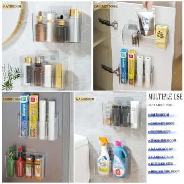 Lae Nuvole 2 Pack Adhesive Mount Cabinet Door Organizer, Wall Mounted Bathroom Organizers and Storage Bins Plastic Stackable Shower Caddy Hanging Floating Shelves for Narrow Space, BPA Free (Clear)