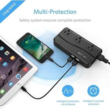 BESTEK Universal Travel Adapter 220V to 110V Voltage Converter with 6A 4-Port USB Charging and UK/AU/US/EU Worldwide Plug Adapter (Black)