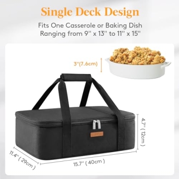 LUNCIA Insulated Casserole Carrier Black Tote