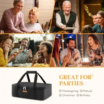 LUNCIA Insulated Casserole Carrier Black Tote