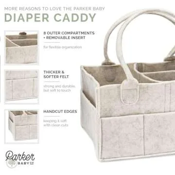 Parker Baby Diaper Caddy Multipack - Set of 2 Nursery Storage Bins and Car Organizers for Diapers, Wipes, and Baby Essentials - Portable and Stylish Diaper Totes - White