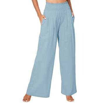 Urban CoCo Women's Elastic High Waist Light Weight Loose Casual Wide Leg Trousers Long Pants with Pocket (M, Light Blue)