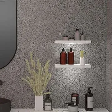 WELLAND White Floating Shelf with Motion Sensor Light, Wall Mounted Storage Shelf, Floating Nightsta...